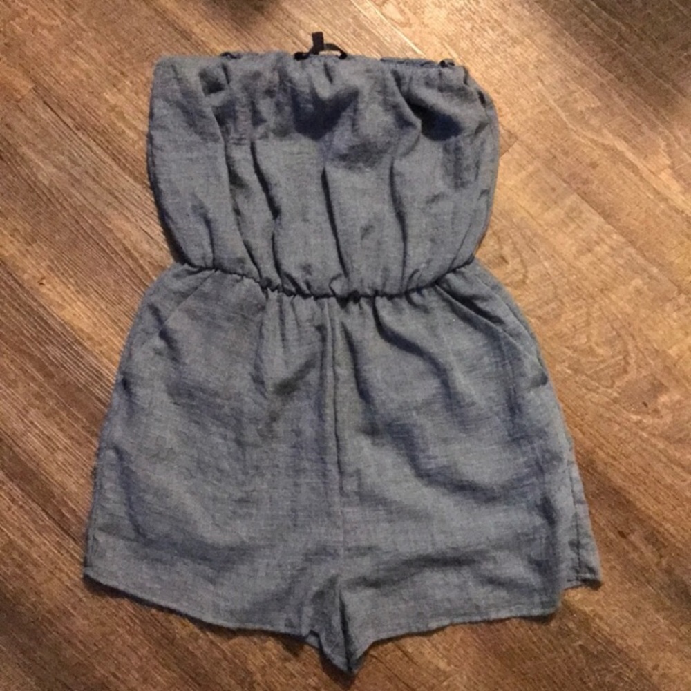 Strapless chambray romper